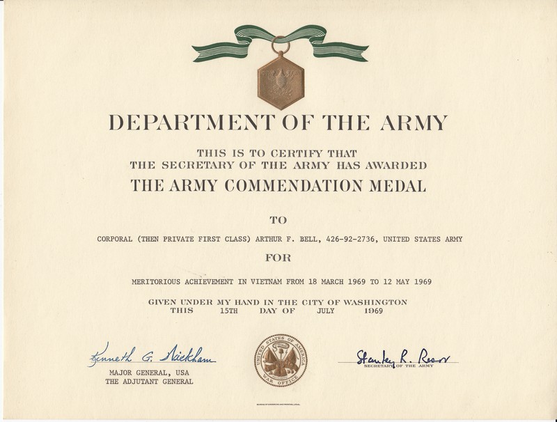 Urkunde Army Commendation Medal